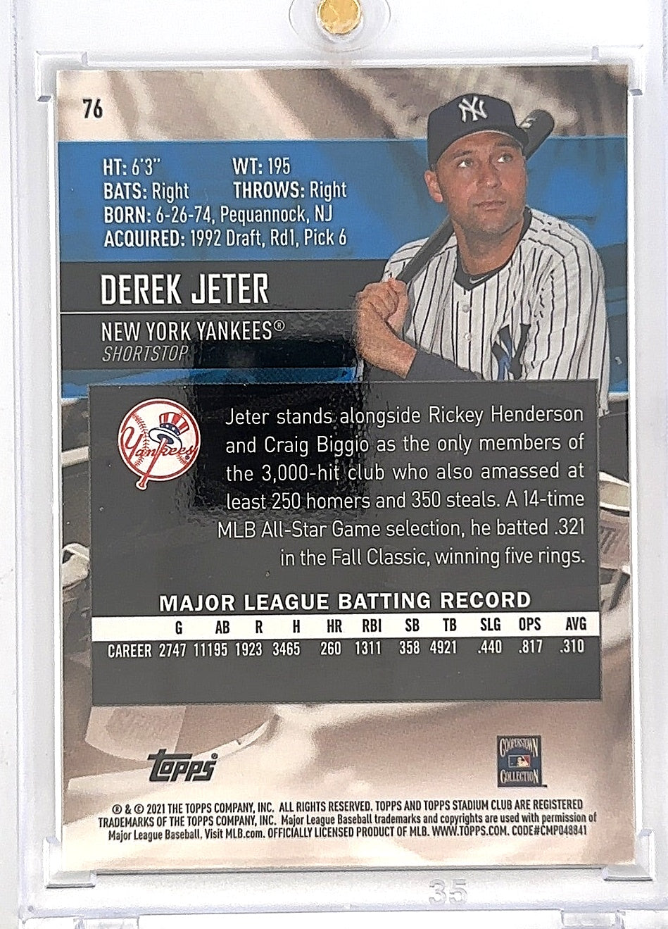 2021 Stadium Club Chrome Derek Jeter [Refractor] #76 — back