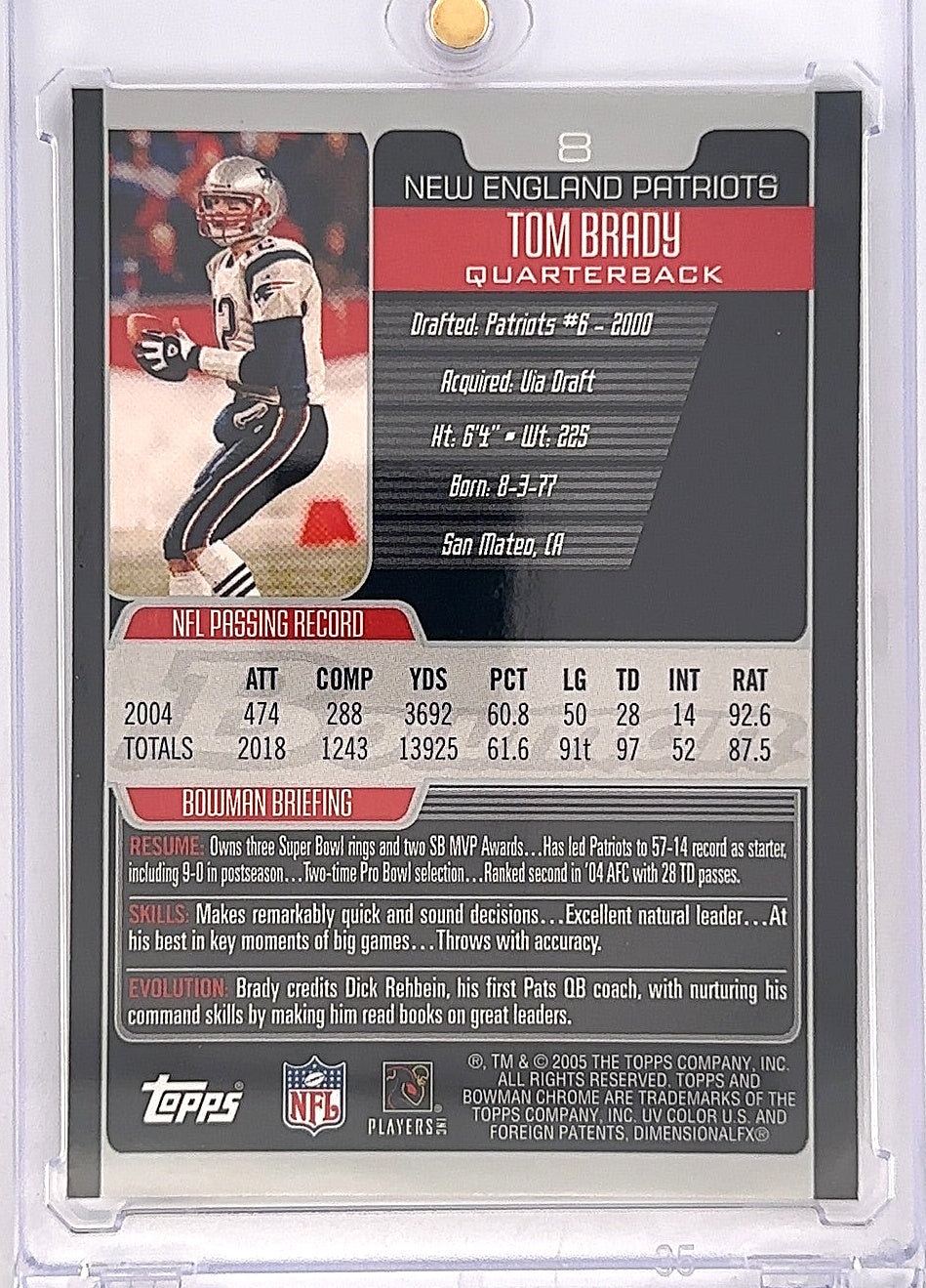 2005 Bowman Chrome Tom Brady #8 — back