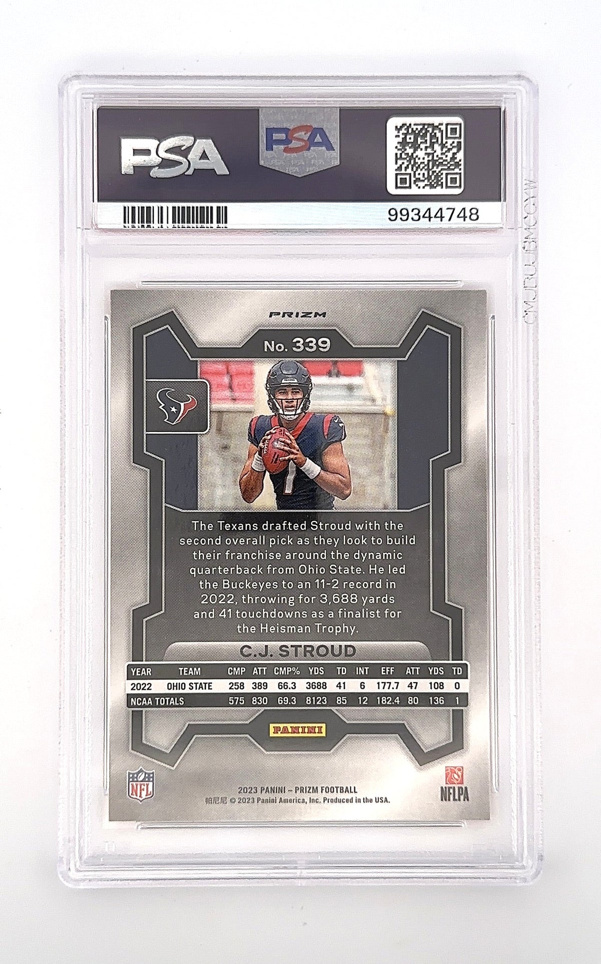 2023 Panini Prizm C. J. Stroud [Orange Lazer] #339 PSA 8 — back