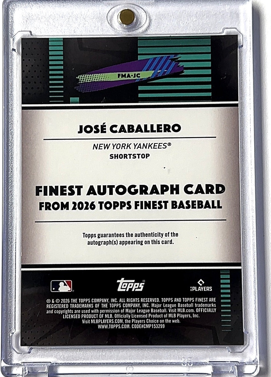 2026 Topps Finest Mega Autograph Jose Caballero [Mini-Diamond Refractor] #FMA-JC AUTO — back