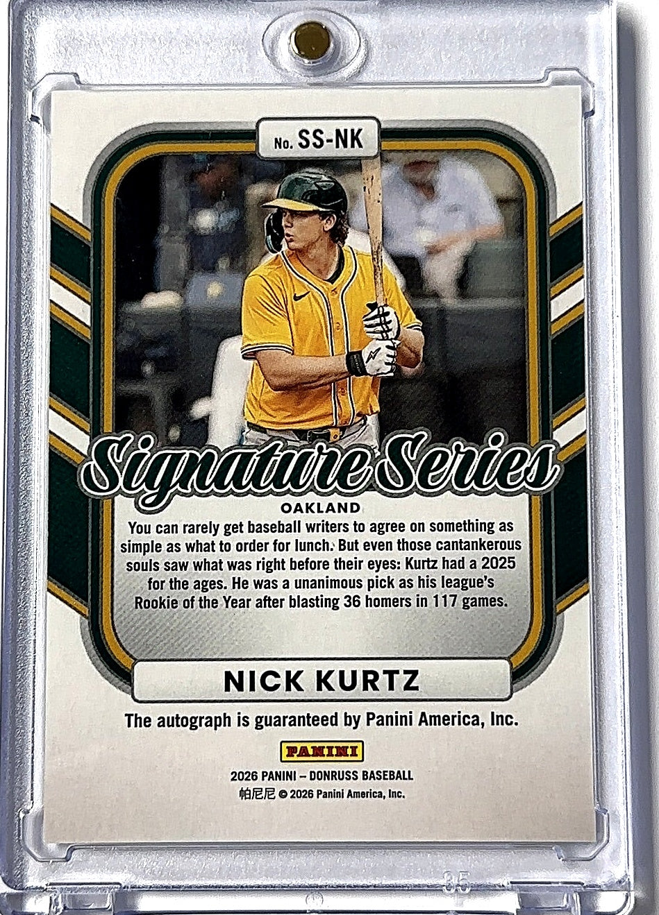 2026 Panini Donruss Signature Series Nick Kurtz #SS-NK RC AUTO — back