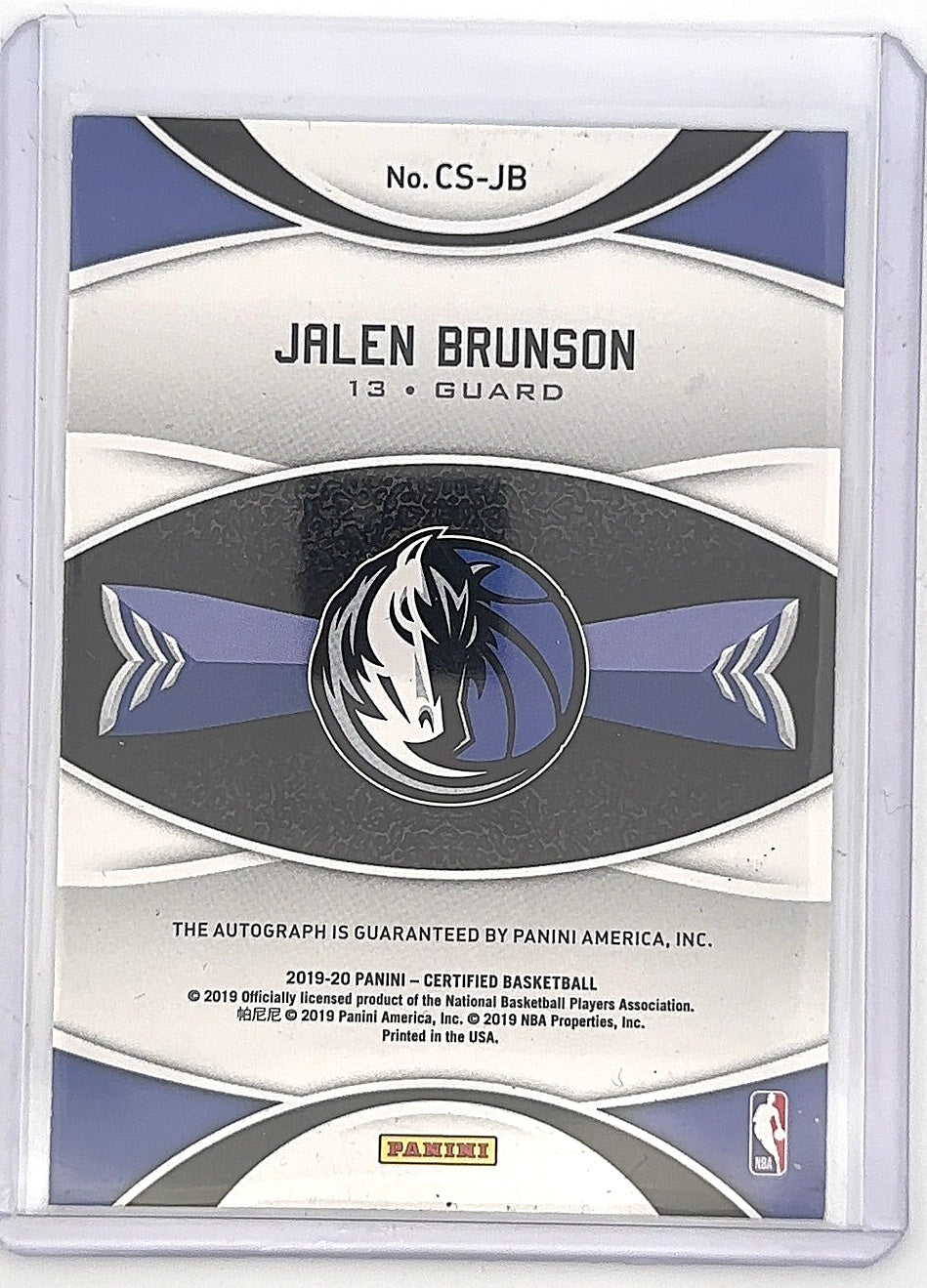 Jalen Brunson 2019 Panini Certified Autograph — back