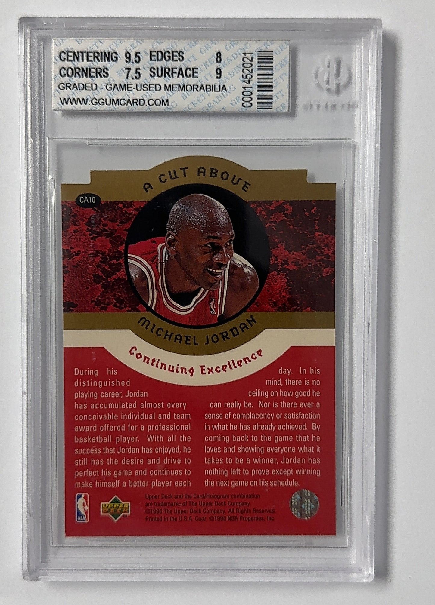 Michael Jordan - Beckett 8 Collector's Choice A Cut Above — back
