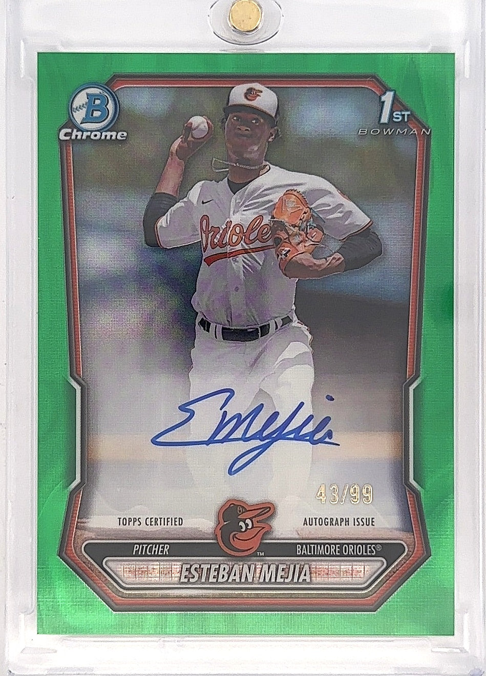 2026 Bowman Chrome Prospect Autograph Esteban Mejia Green Lava 43/99 #CPA-EME — front