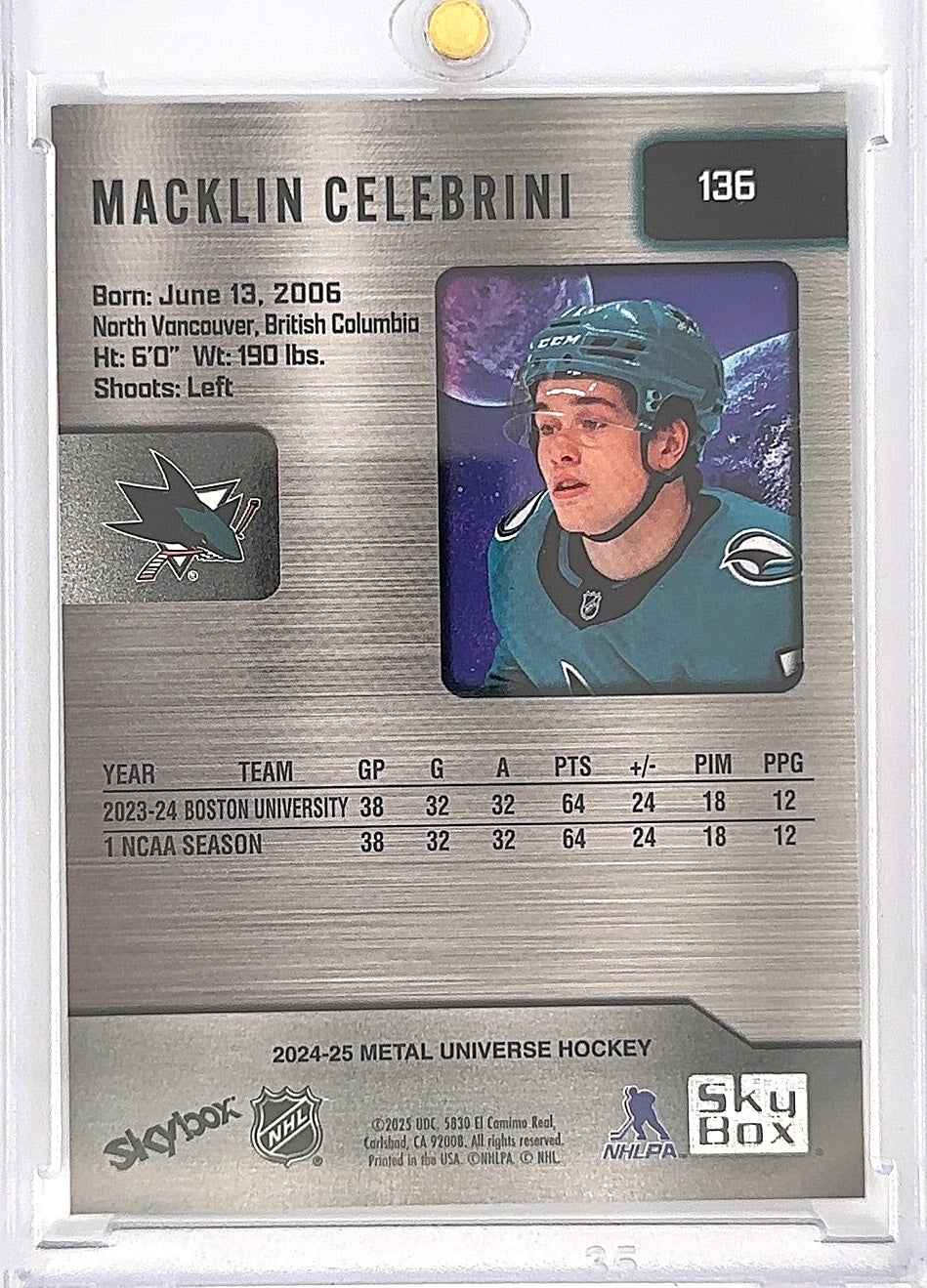 2024-25 Metal Universe Hockey Macklin Celebrini #136 — back