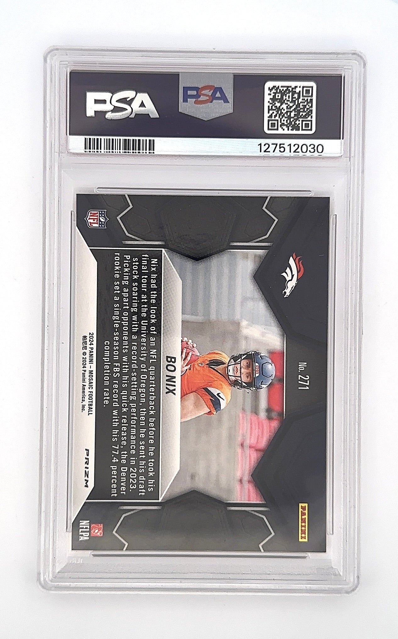 2024 Panini Mosaic Bo Nix [Yellow Reactive] #271 PSA 10 — back