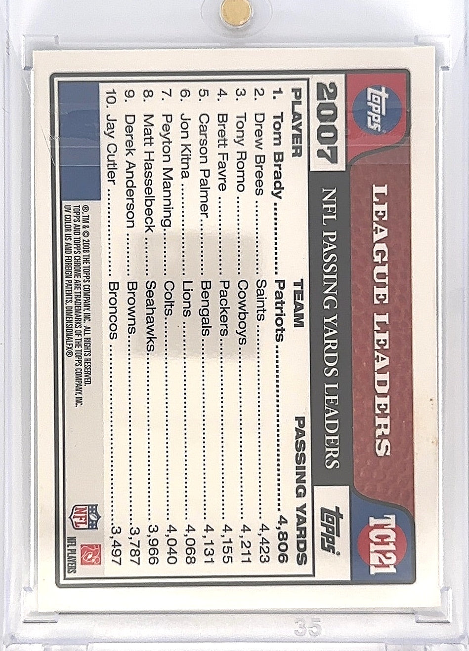 2008 Topps Chrome Tom Brady #TC121 — back