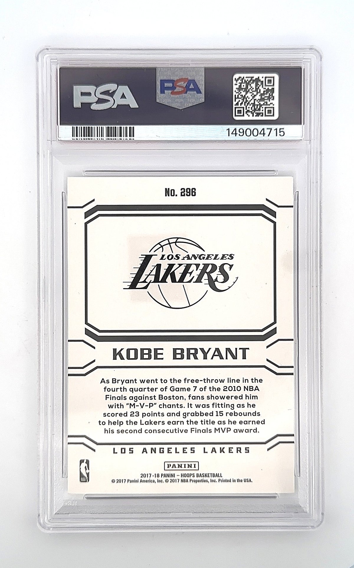 2017 Panini Hoops Kobe Bryant #296 PSA 9 — back