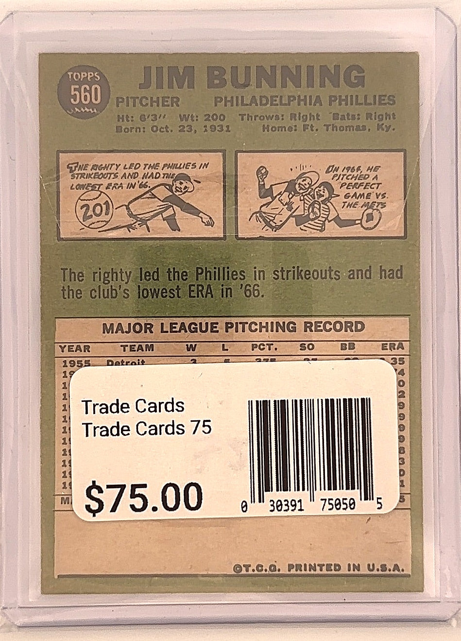 1967 Topps Jim Bunning #560 — back