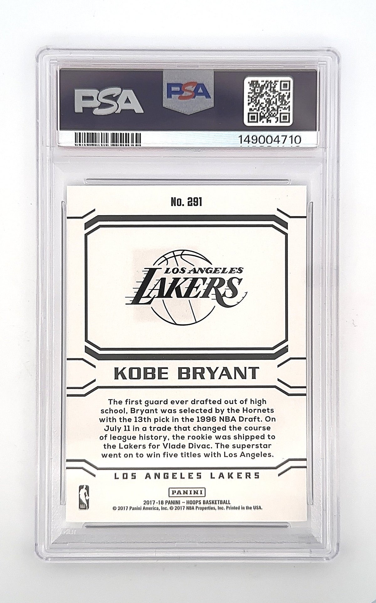 2017 Panini Hoops Kobe Bryant #291 PSA 10 — back