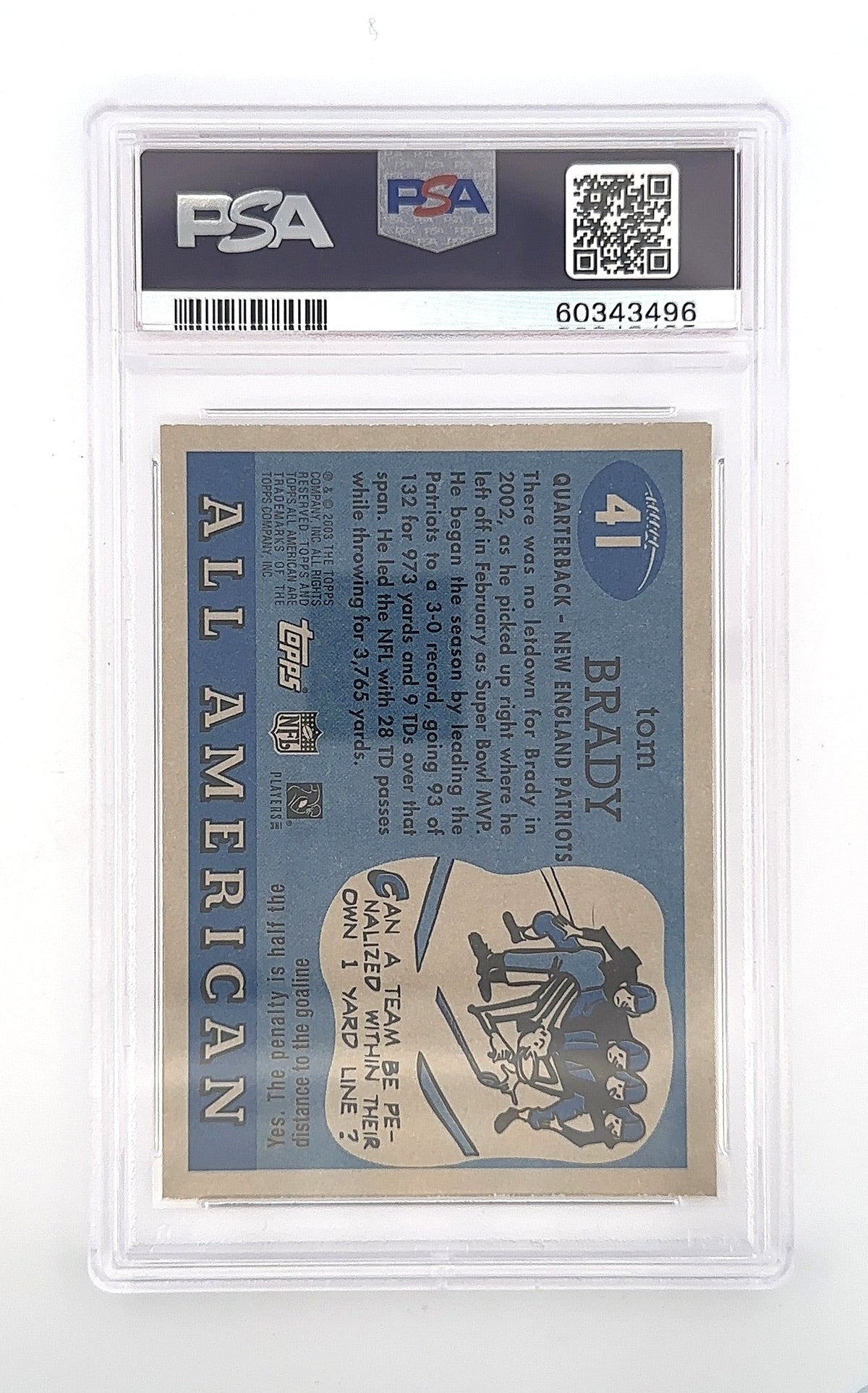 2003 Topps All American Tom Brady #41 PSA 9 — back
