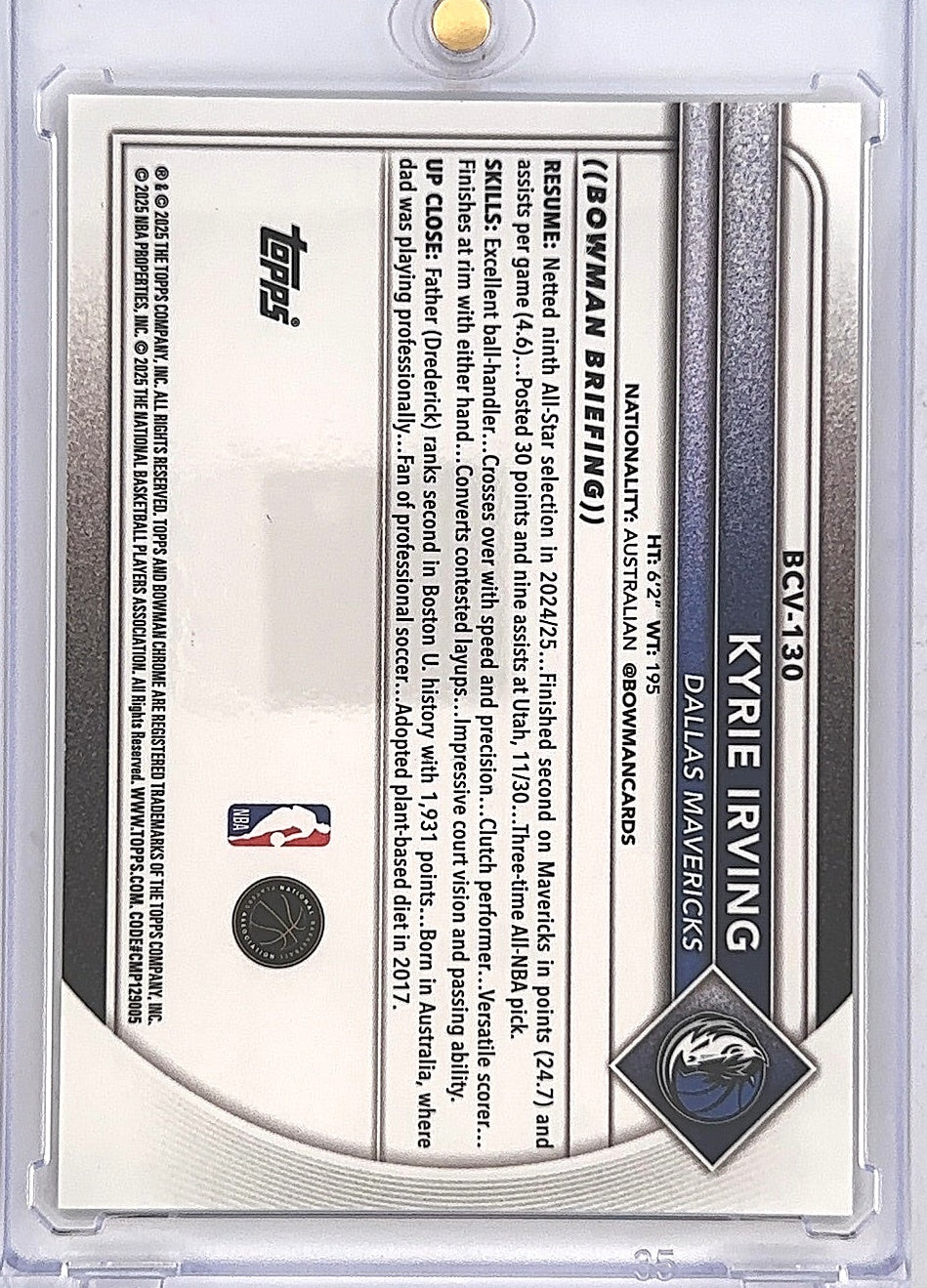 2025 Bowman Chrome Kyrie Irving [Gold] #BCV-130 — back