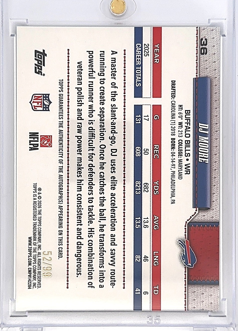 2026 Topps Flagship Real One Autograph DJ Moore [Green] #36 52/99 — back