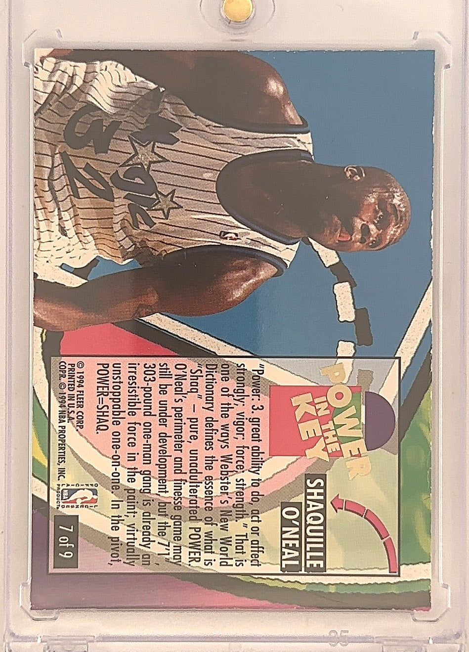 1994 Ultra Power in the Key Shaquille O'Neal 7/9 — back