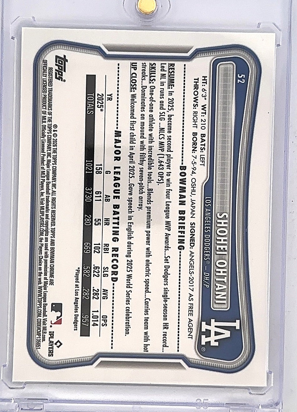 2026 Bowman Shohei Ohtani [Mojo] #52 — back