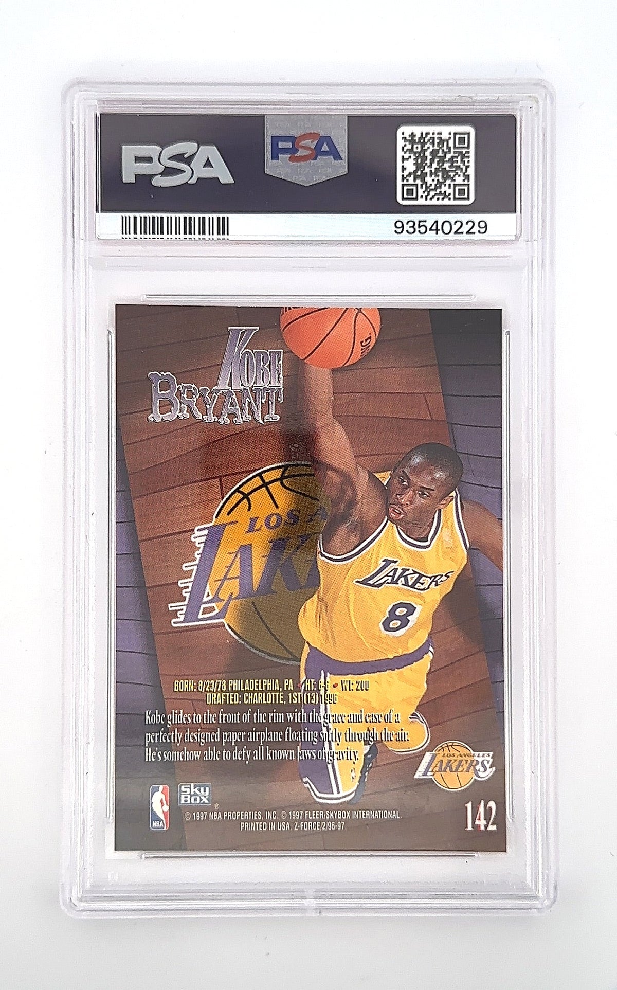 1996 Skybox Z Force Kobe Bryant #142 PSA 8 — back