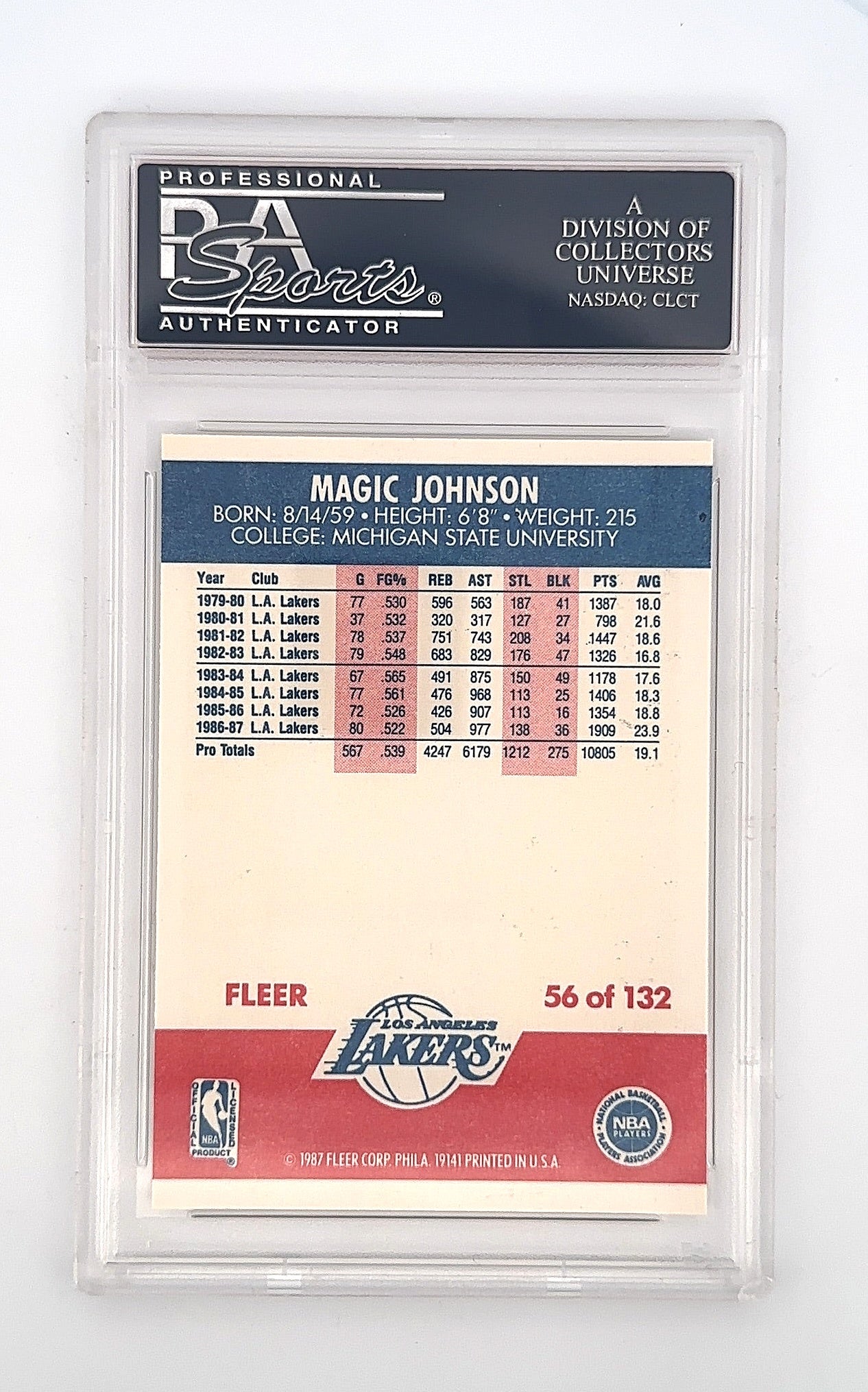 1987 Fleer Magic Johnson #56 PSA 9 — back