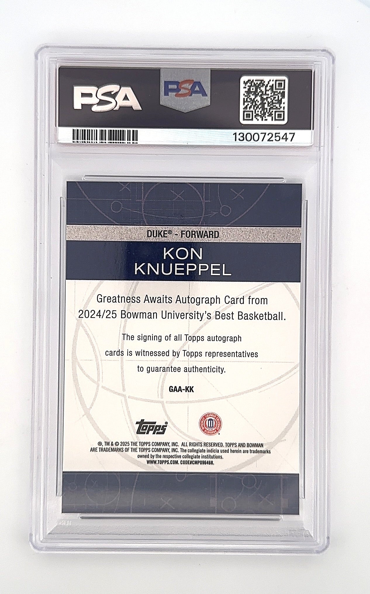 2024 Bowman Best University Greatness Awaits Autograph Kon Knueppel #GAA-KK PSA 10 — back