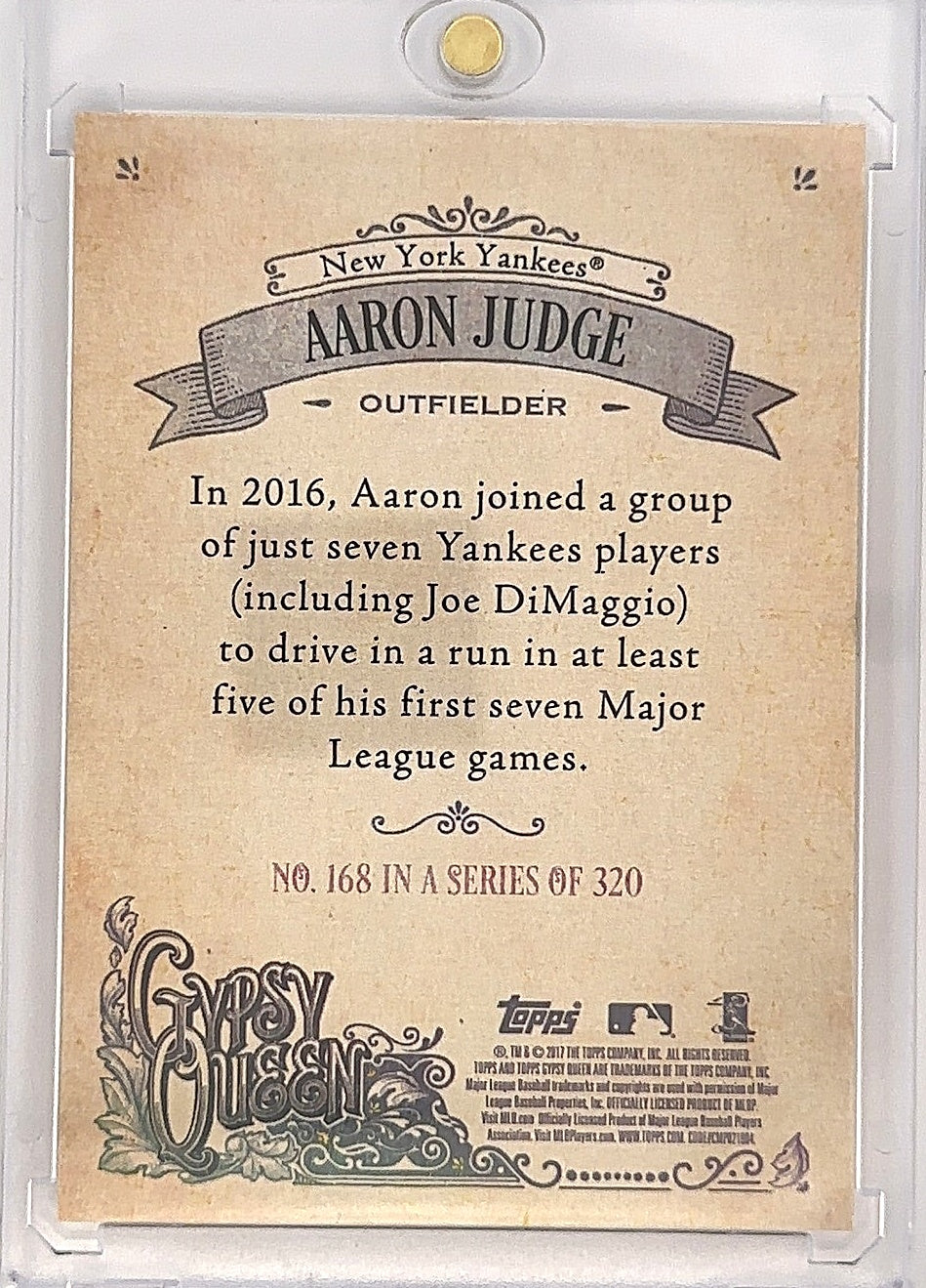 2017 Allen & Ginter Aaron Judge RC Gypsy Queen #168 — back