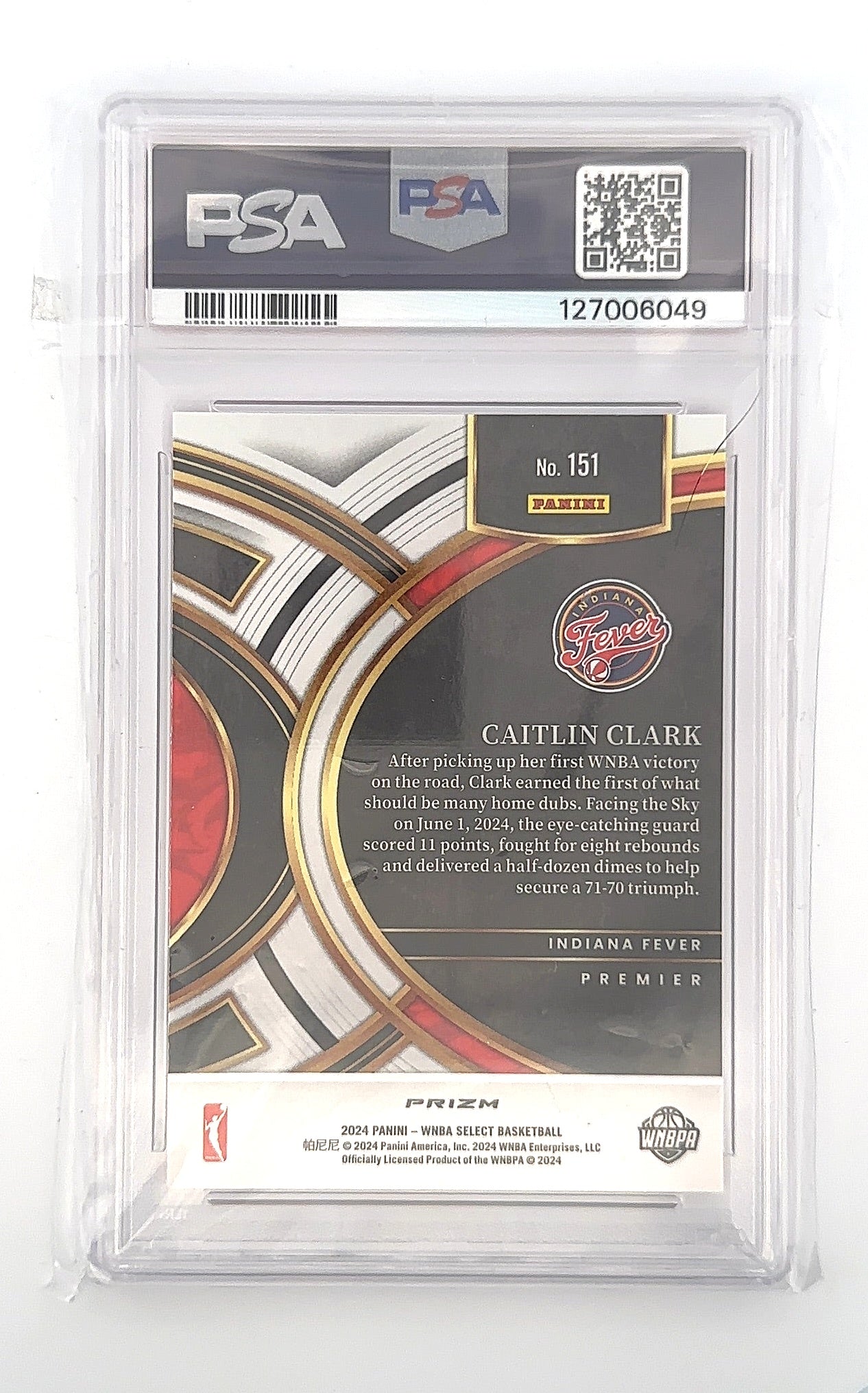 2024 Panini Select WNBA Caitlin Clark [Pink Ice Prizm] #151 PSA 10 — back