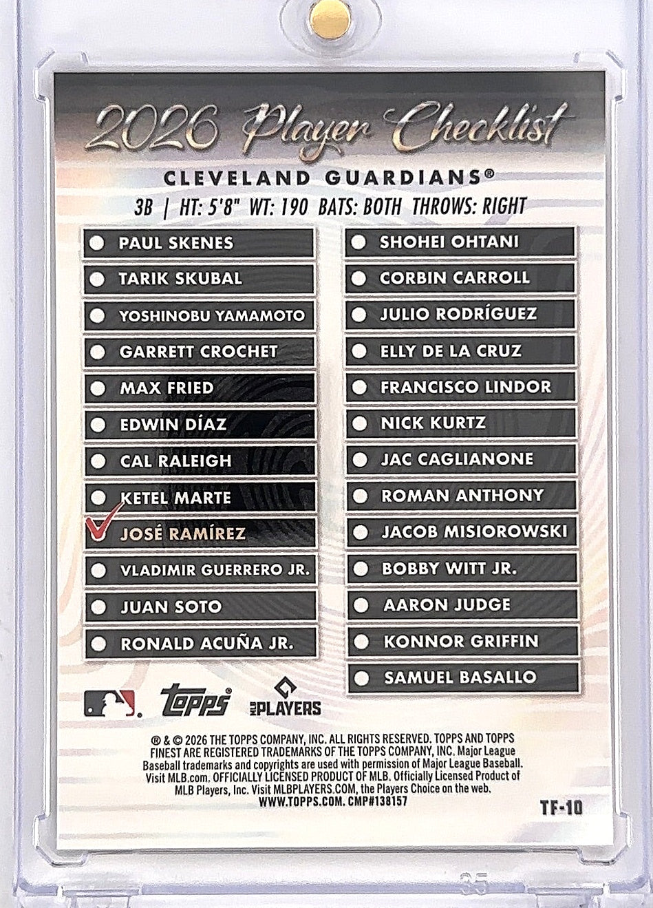 2026 Topps Finest Team Jose Ramirez [Orange] #TF-10 — back