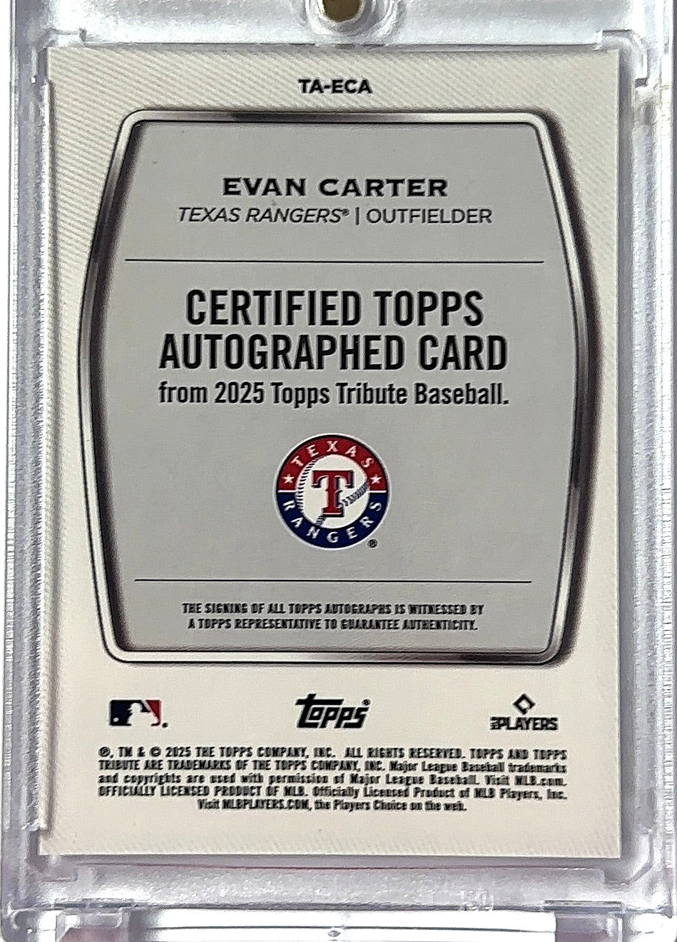 2024 Topps Tribute Autograph Evan Carter [Printing Plate] #TA-ECA AUTO — back
