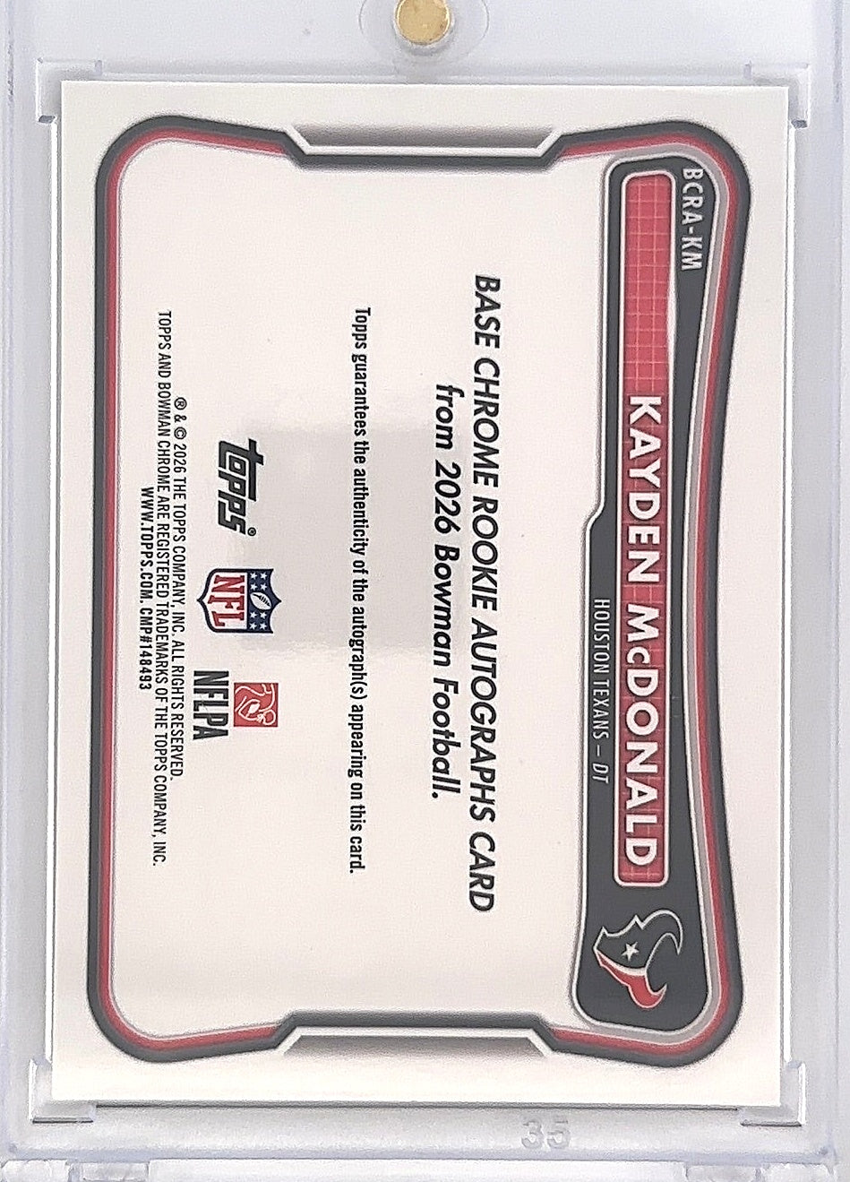 2026 Bowman Chrome Rookie Autograph NFL Kayden McDonald [Gold Geometric] #BCRA-KM — back