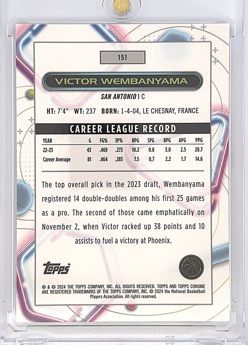 2023 Topps Cosmic Chrome Victor Wembanyama #151 — back