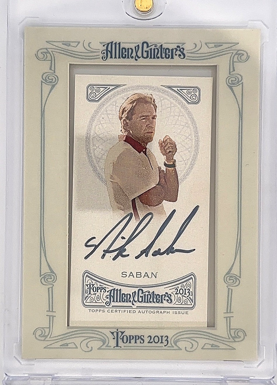2013 Topps Allen & Ginter Framed Mini Relic Nick Saban #NBR-NS — front