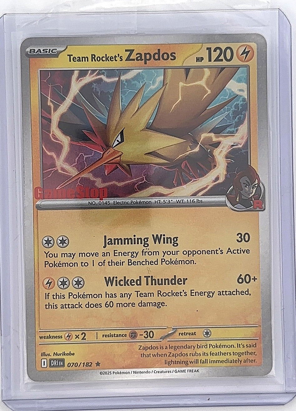 Team Rocket's Zapdos (Gamestop Exclusive) #070/182 — front