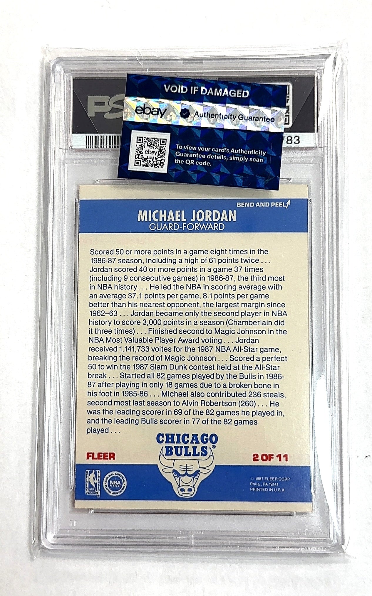 1987 Fleer Sticker Michael Jordan #2 PSA 7 — back