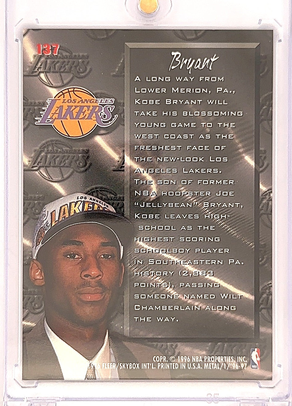1996 Fleer Metal Kobe Bryant #137 — back