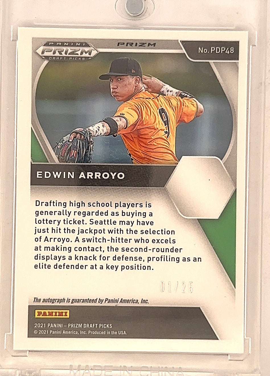 2021 Panini Prizm Draft Picks Edwin Arroyo [Autograph Tiger Stripes Prizm] #PDP48 — back