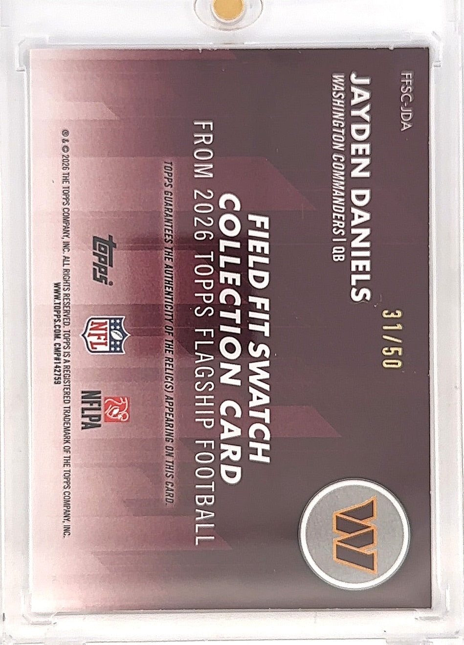 2026 Topps Flagship Field Fit Swatch Collection Jayden Daniels [Gold] #FFSC-JDA — back