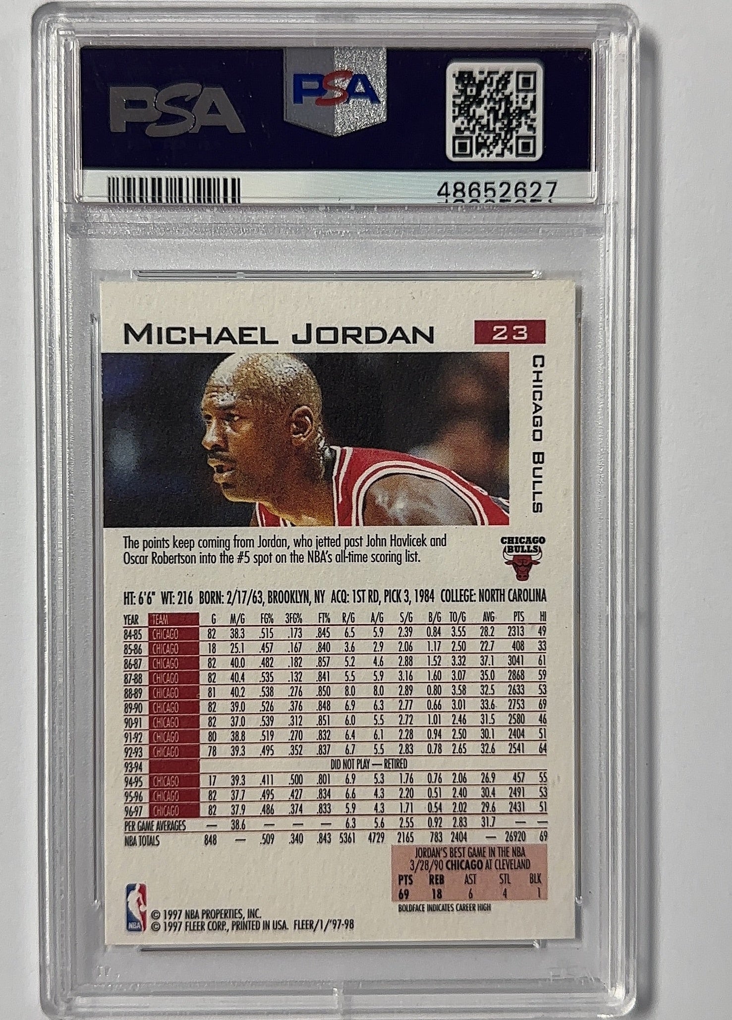 Michael Jordan - PSA 9 Fleer — back