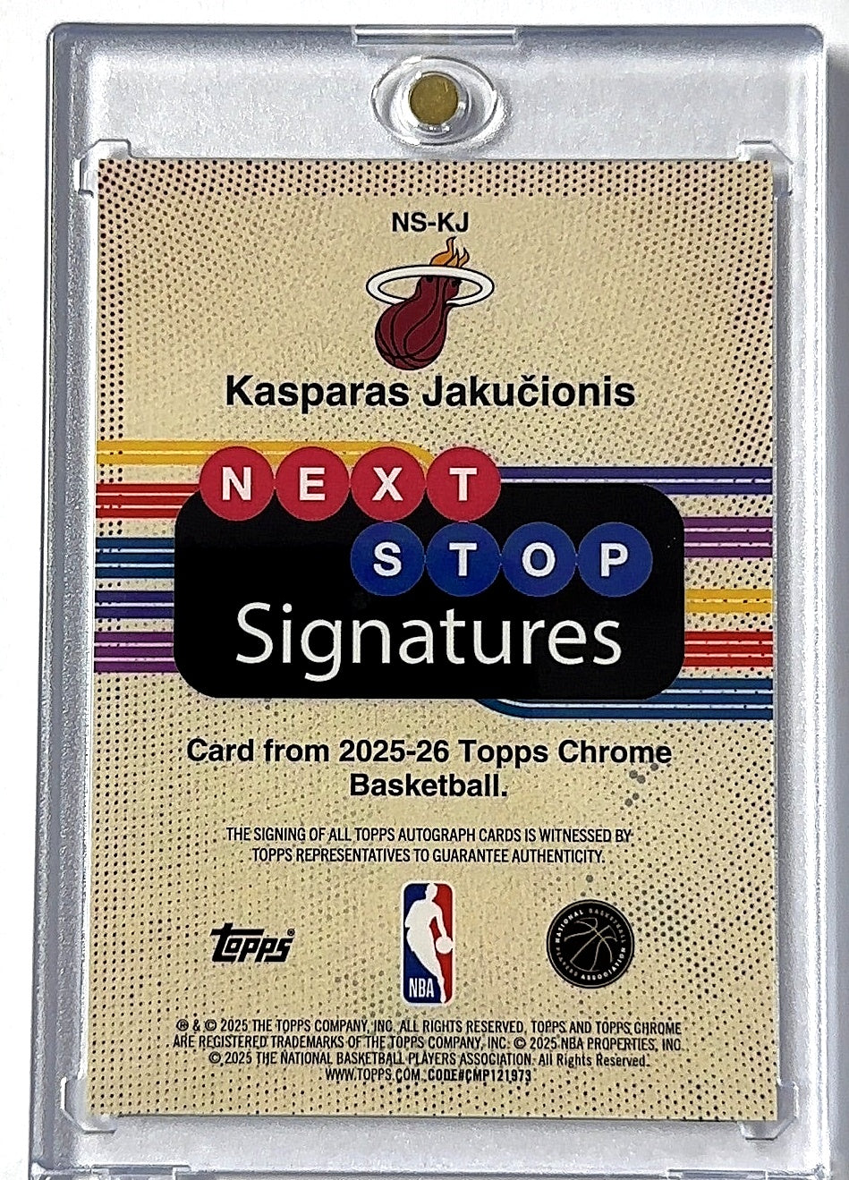 2025 Topps Chrome Next Stop Signature Kasparas Jakucionis #NS-KJ RC AUTO — back