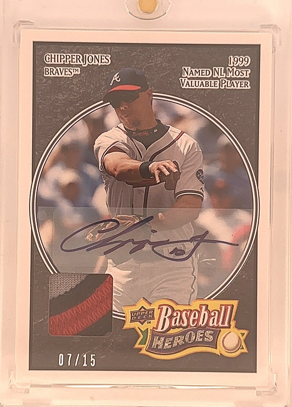 2008 Baseball Heroes Chipper Jones Game Used Patch Auto /15 — front