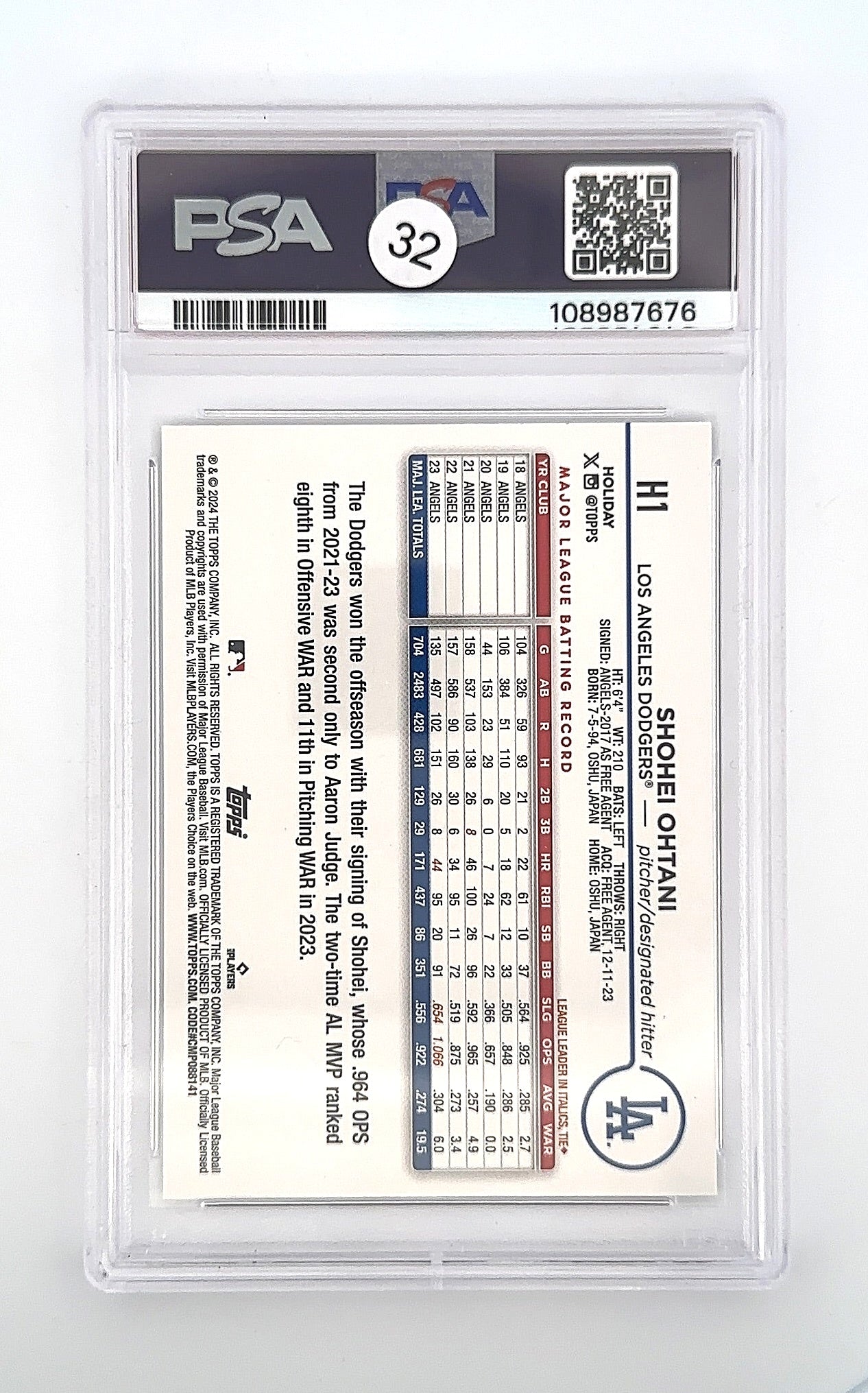 2024 Topps Holiday Shohei Ohtani [Silver Glitter] #H1 PSA 9 — back