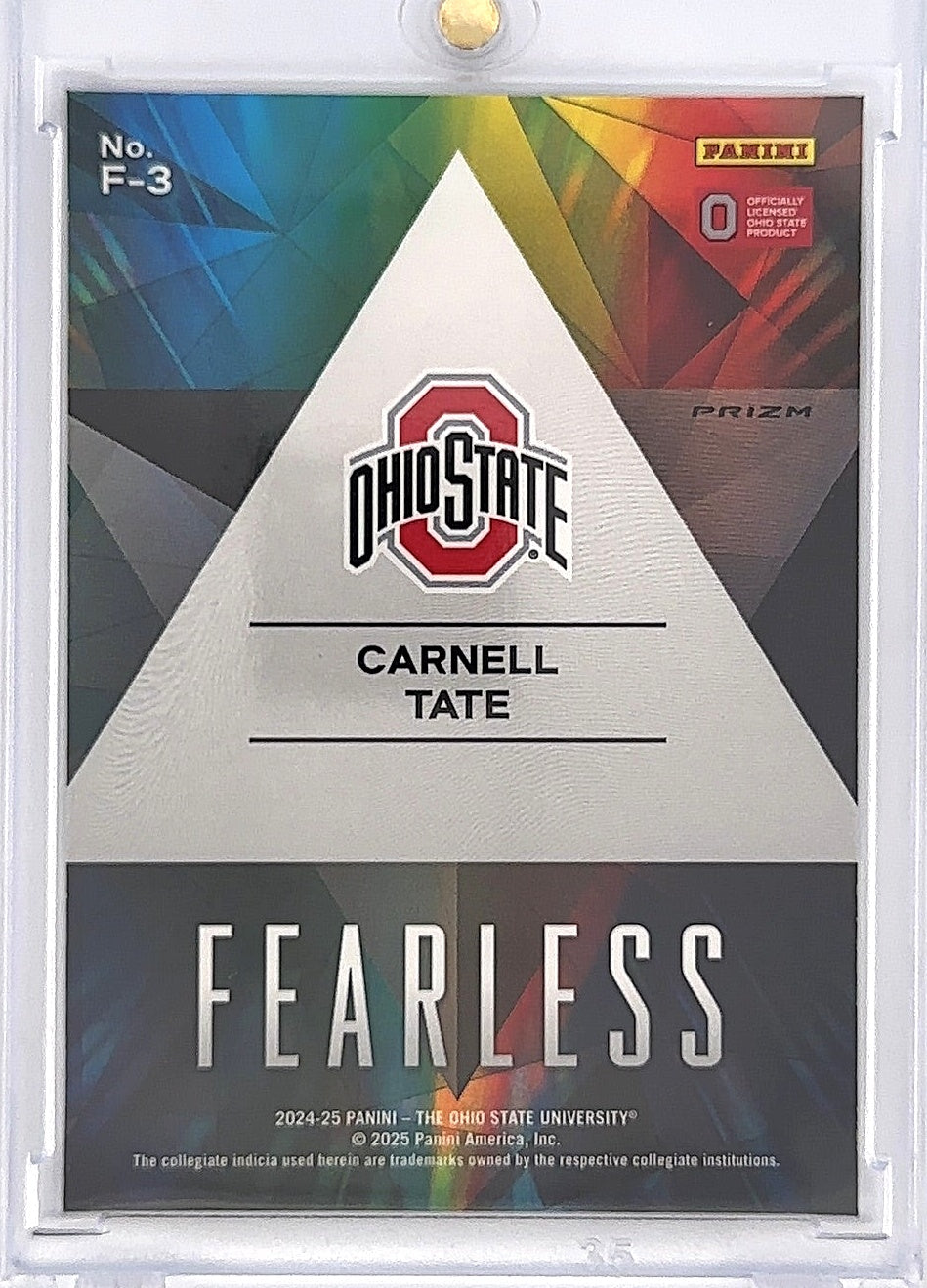 2024-25 Carnell Tate Panini Prizm NIL Fearless [White Sparkle] #F-3 — back