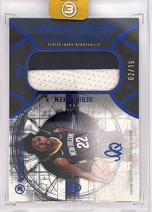 2025 Topps Three Rookie Relic Autograph Derik Queen [Blue] #RRA-DQ — front