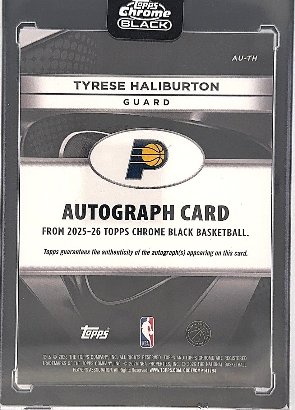 2025 Topps Chrome Black Autograph Tyrese Haliburton #AU-TH — back