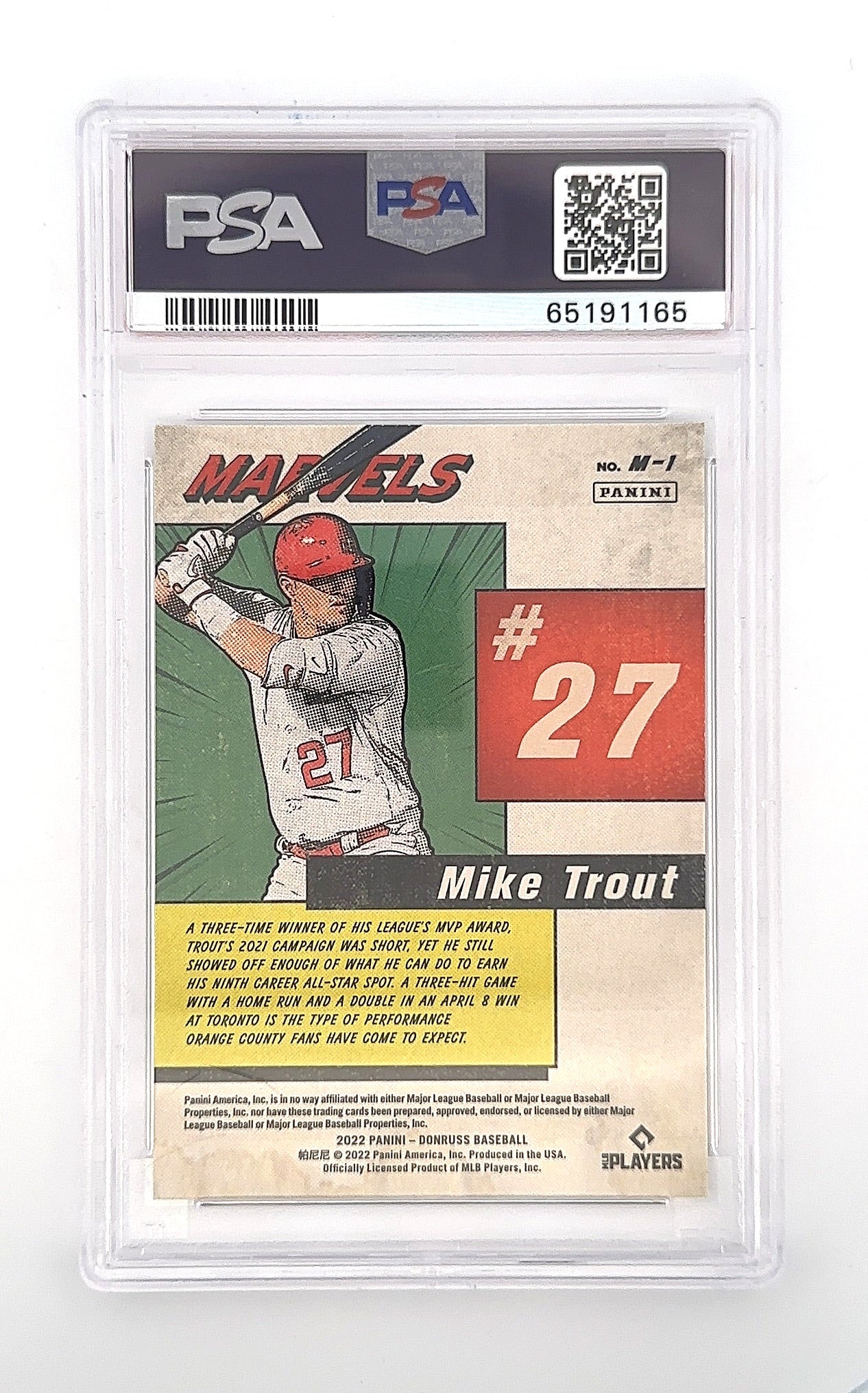 2022 Panini Donruss Marvels Mike Trout [Rapture] #M-1 PSA 9 — back