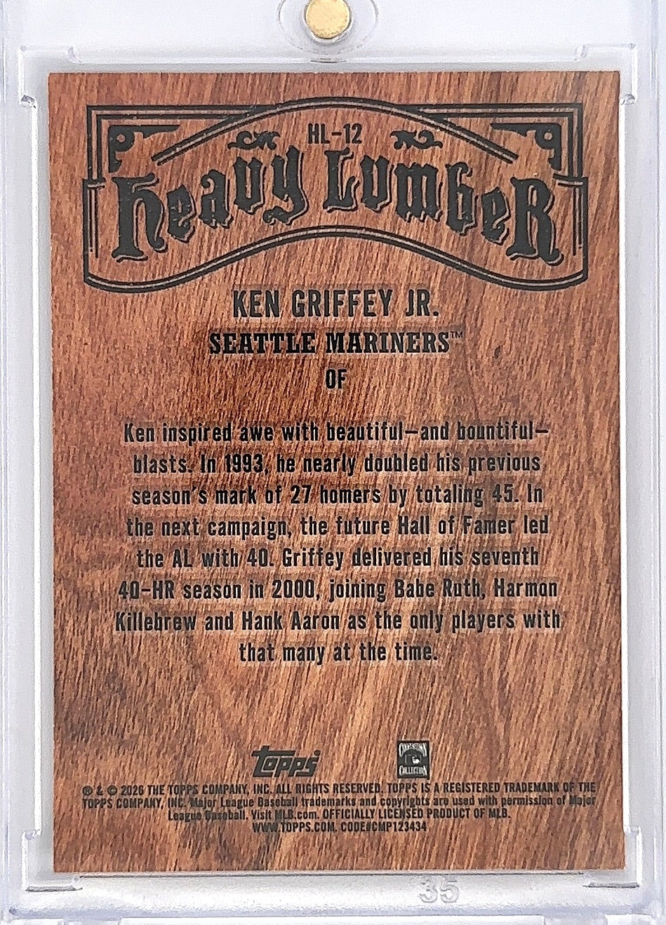 2026 Topps Heavy Lumber Ken Griffey Jr. #HL-12 — back