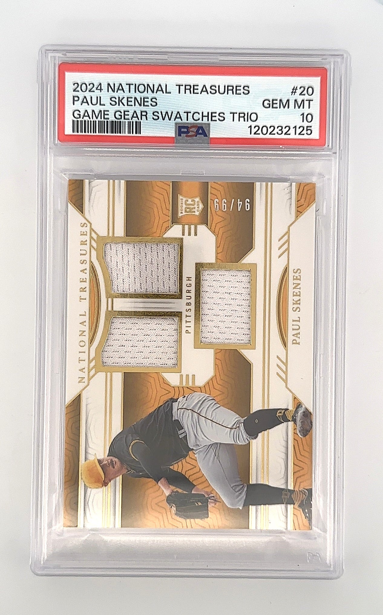 2024 Panini National Treasures Game Gear Swatches Trio Paul Skenes #20 PSA 10 — front