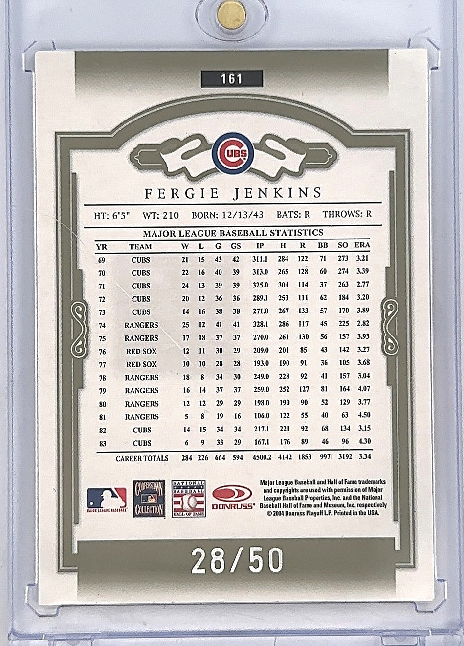 Fergie Jenkins Significant Signatures #161 28/50 — back