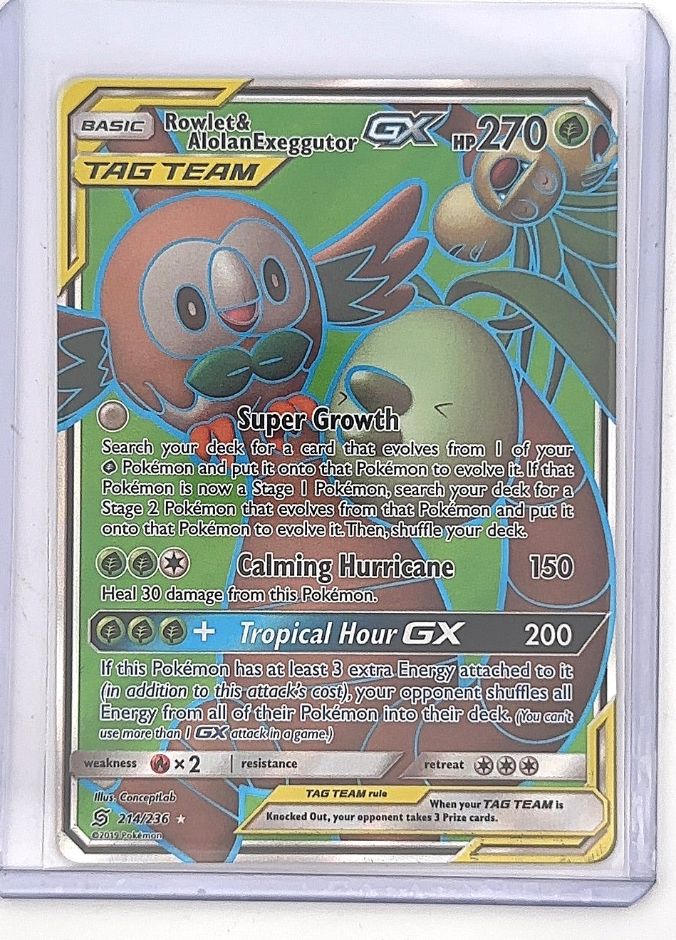 Rowlet & Alolan Exeggutor GX (Full Art) #214/236 — front