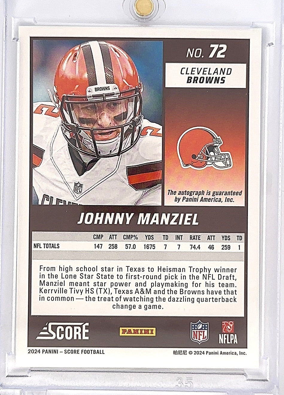 2024 Panini Score Johnny Manziel [Signature] #72 — back