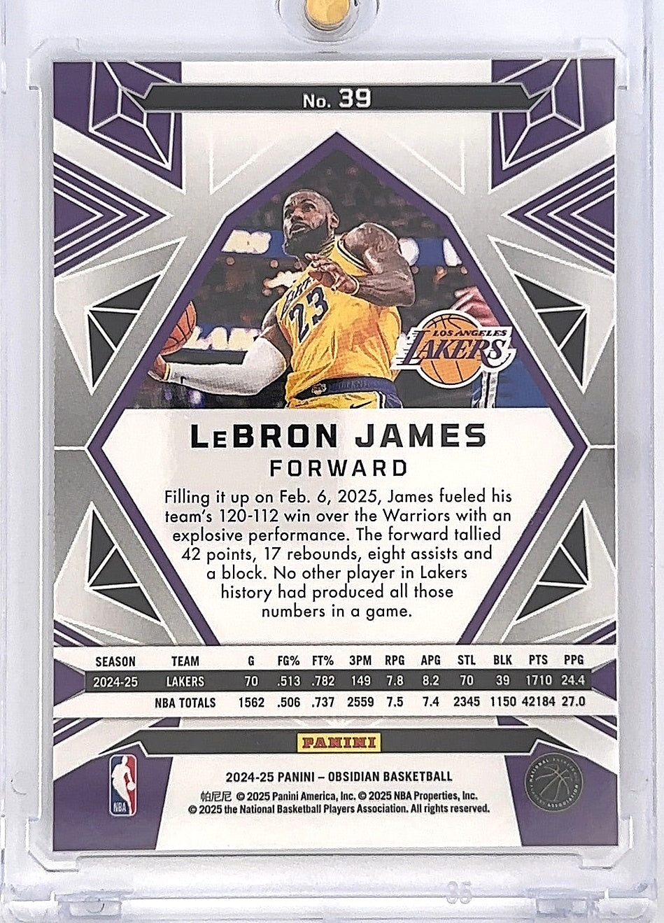 2024-25 Panini Obsidian LeBron James Electric Etched #39 — back