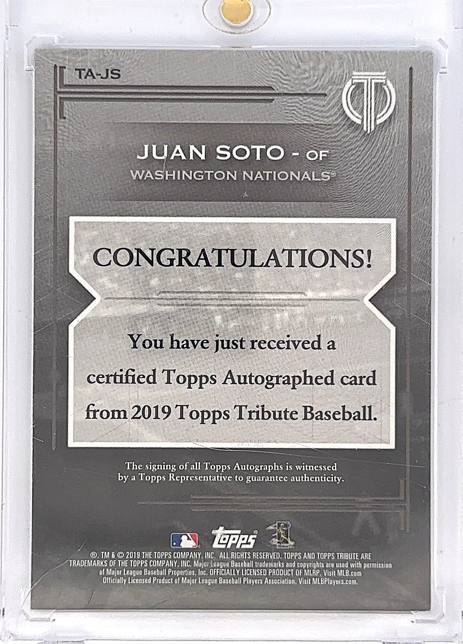 2019 Topps Tribute Autographs Juan Soto #TA-JS 135/150 — back