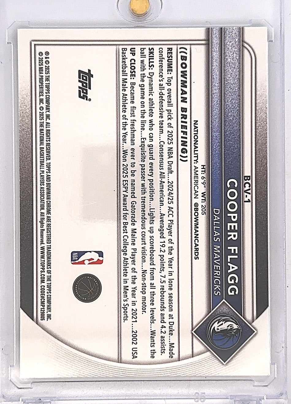 2025 Bowman Chrome Cooper Flagg [Reptilian Refractor] #BCV-1 — back